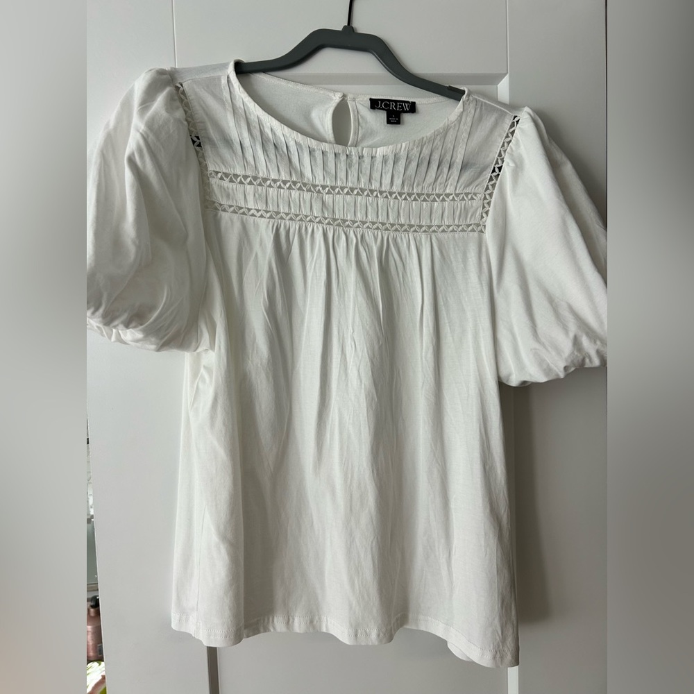 J. Crew White Puff Sleeved Tee